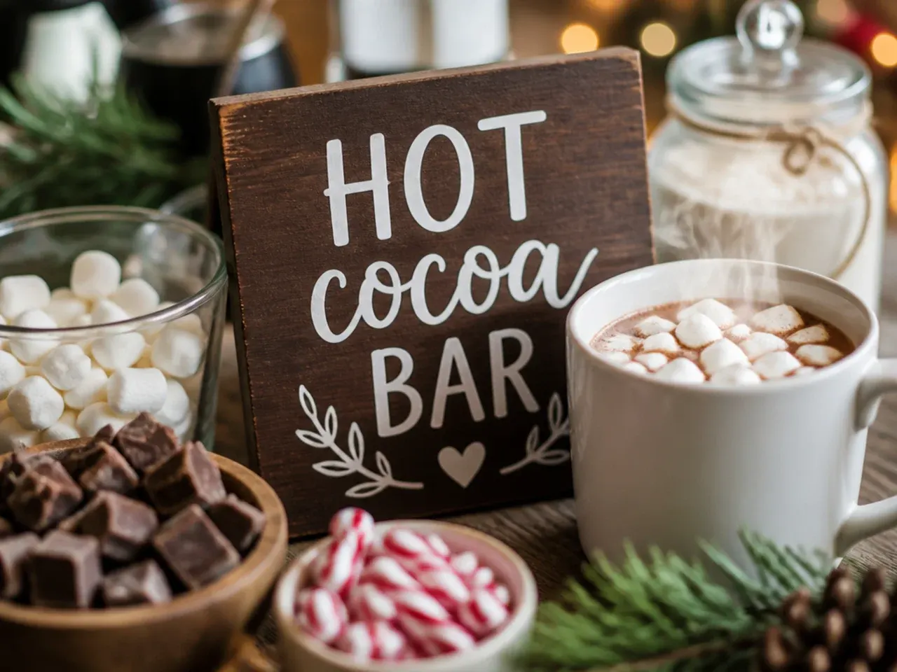Make-ahead grazing board style hot cocoa bar decor