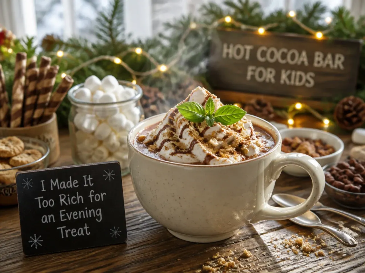 A lighter, less loaded evening version of kids hot cocoa with just marshmallows and cream