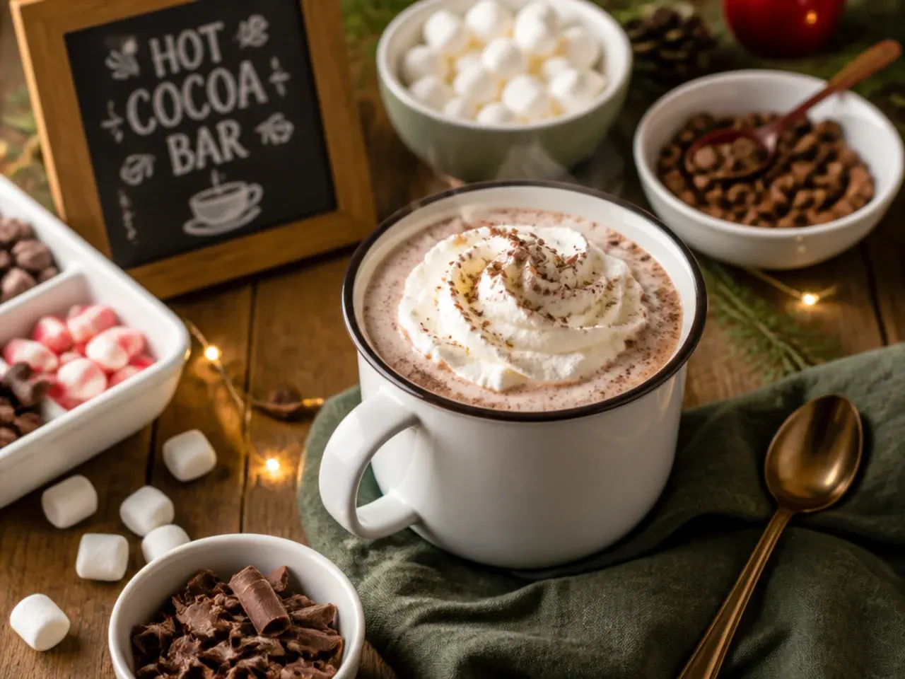 A stack of napkins and wet wipes set out next to a kids hot cocoa bar before serving