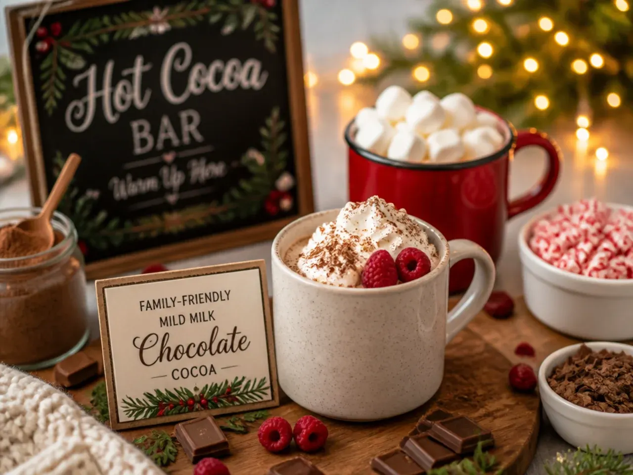 Child-friendly mild hot chocolate topped with marshmallows