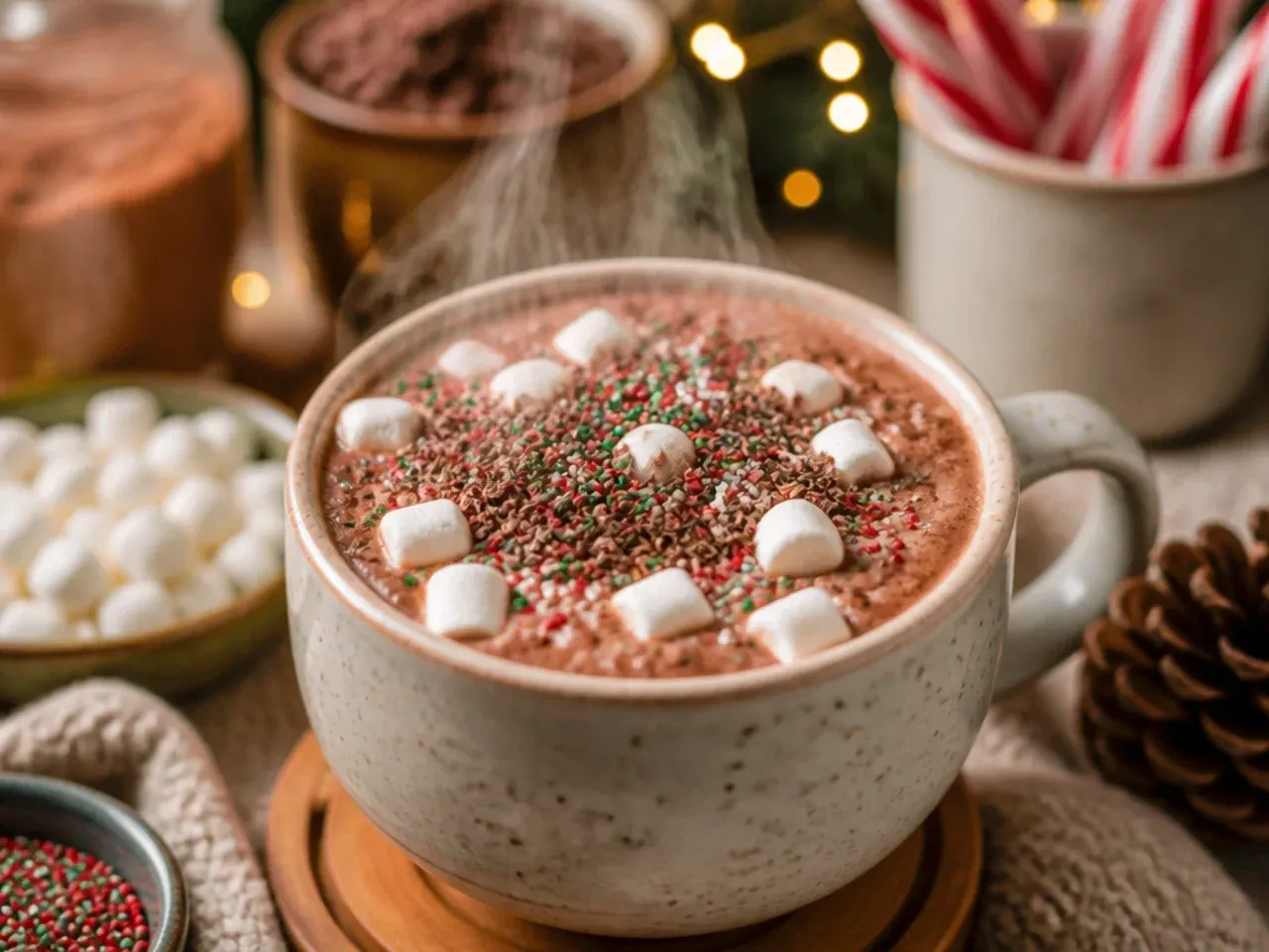 Carton of oat milk being poured into a saucepan of cocoa