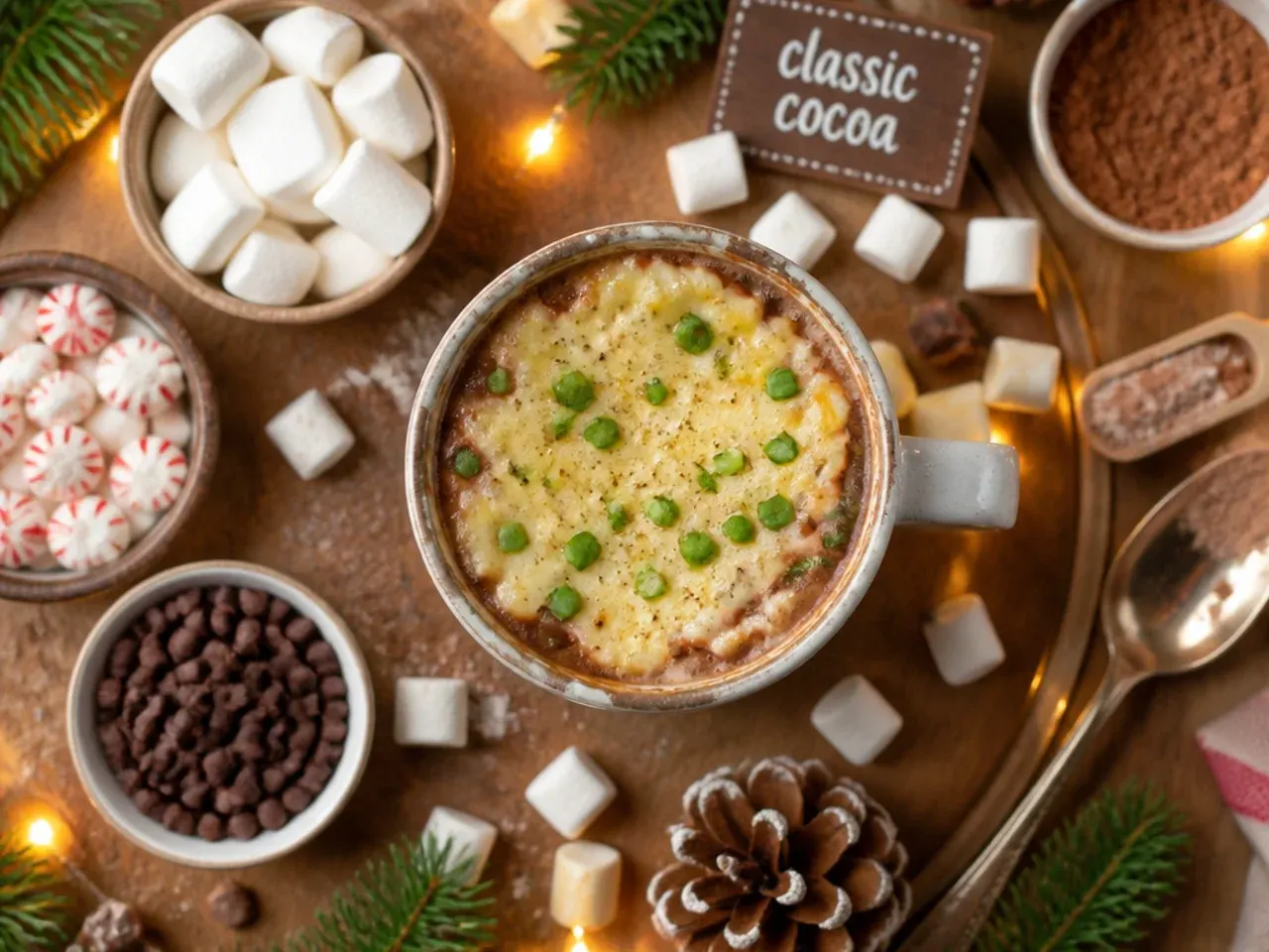 Whisking cocoa powder into warm milk in a saucepan for a classic hot cocoa bar