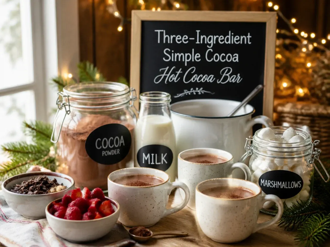 Chopped dark chocolate, milk and condensed milk being blended for simple hot cocoa