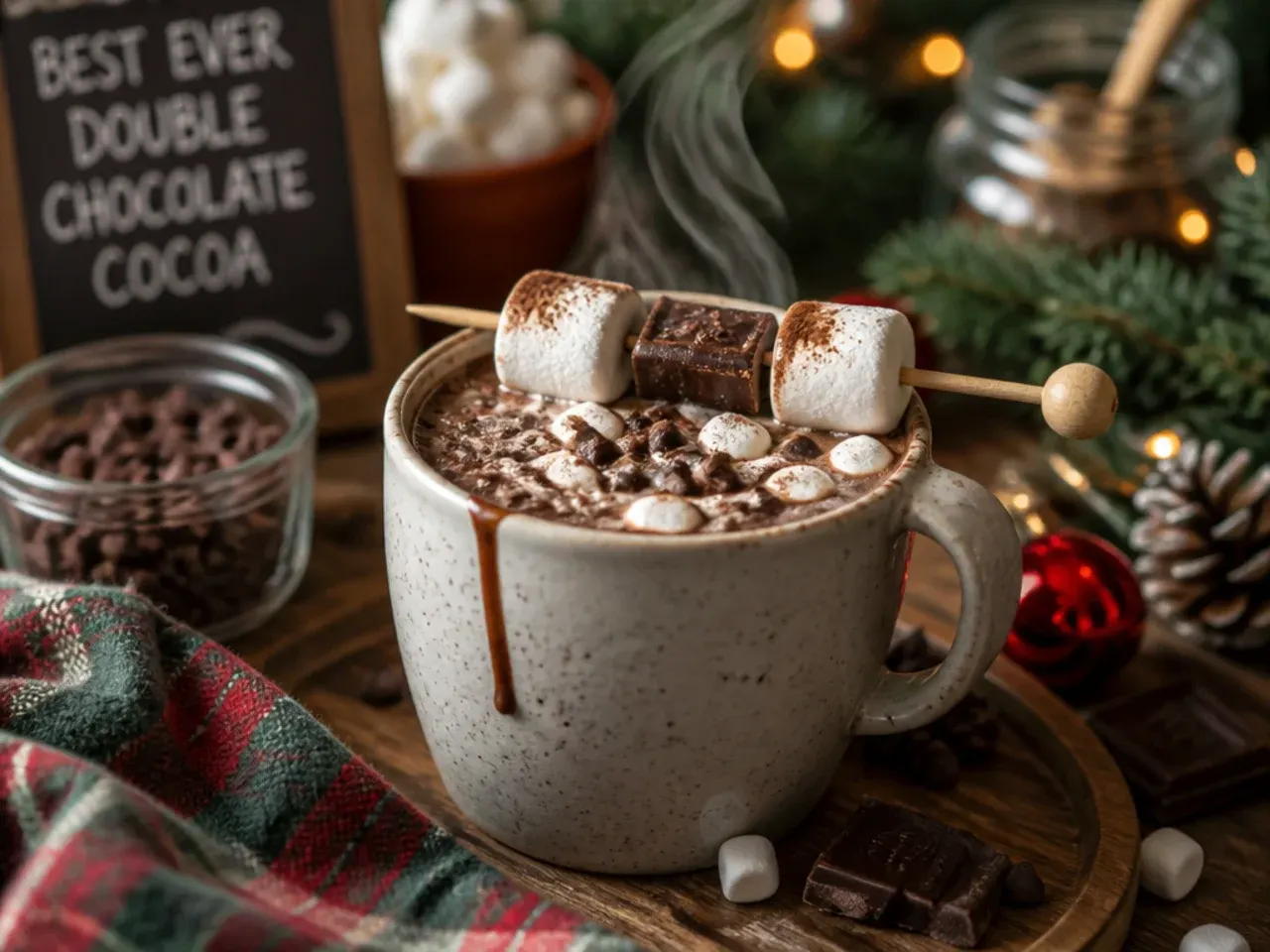 Dark and milk chocolate pieces melting together in a pan of hot cocoa