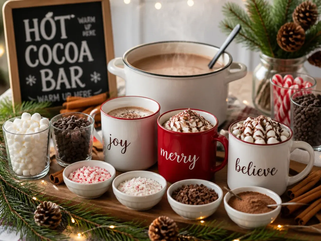 A smaller mug of mild hot cocoa with marshmallows and sprinkles for kids