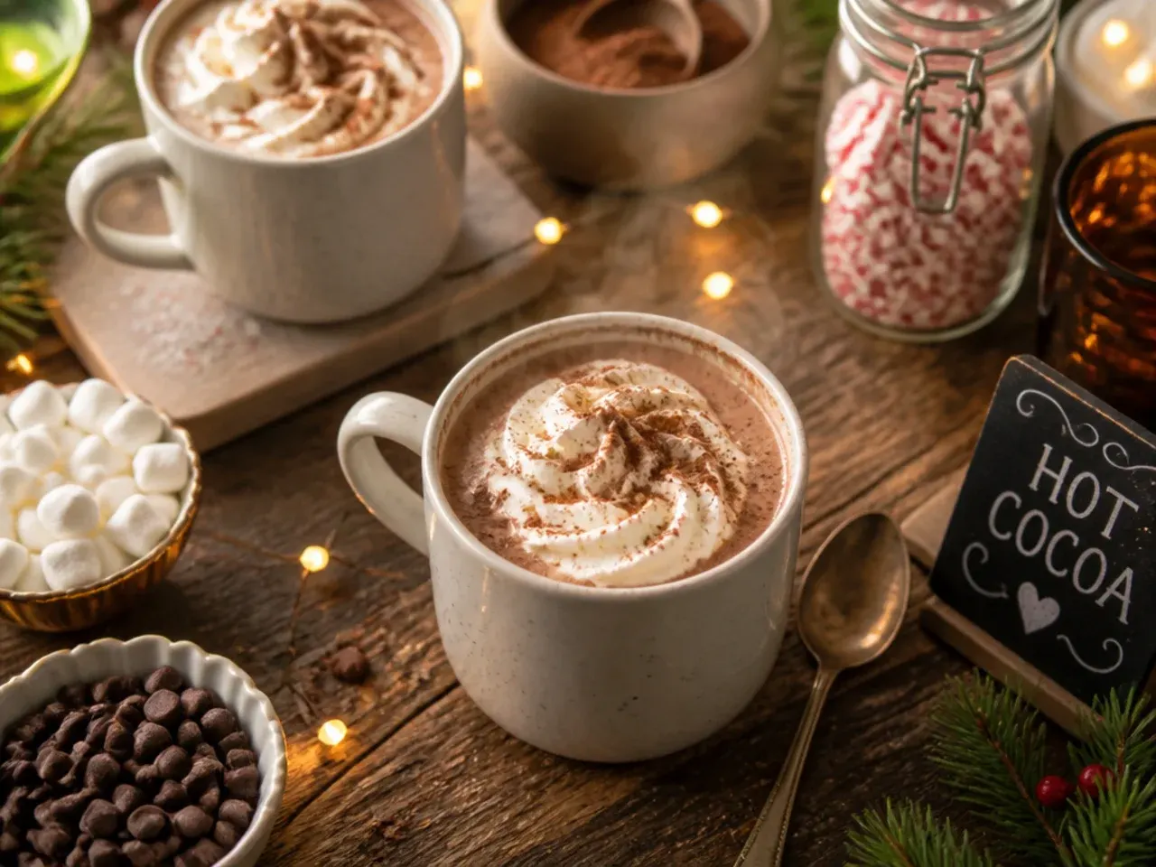 A single mug of hot cocoa being stirred fresh from the microwave
