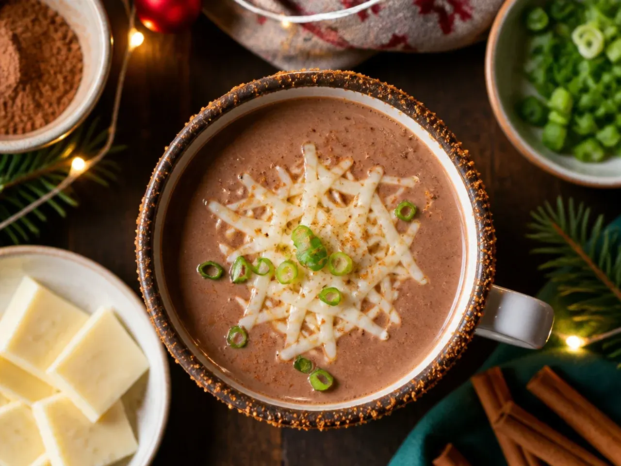 Mexican spiced hot cocoa with a cinnamon stick and orange zest
