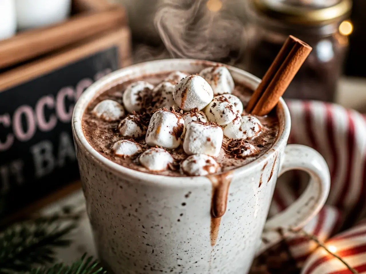 Small bottles of liqueur beside a hot cocoa station for adults to add their own