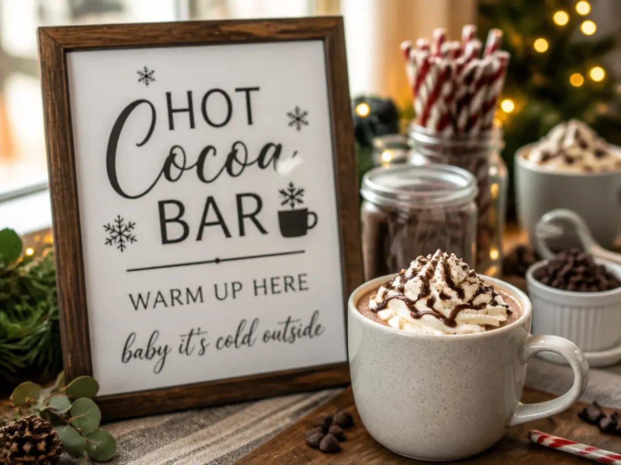 Large poster-sized hot cocoa bar sign for a crowd
