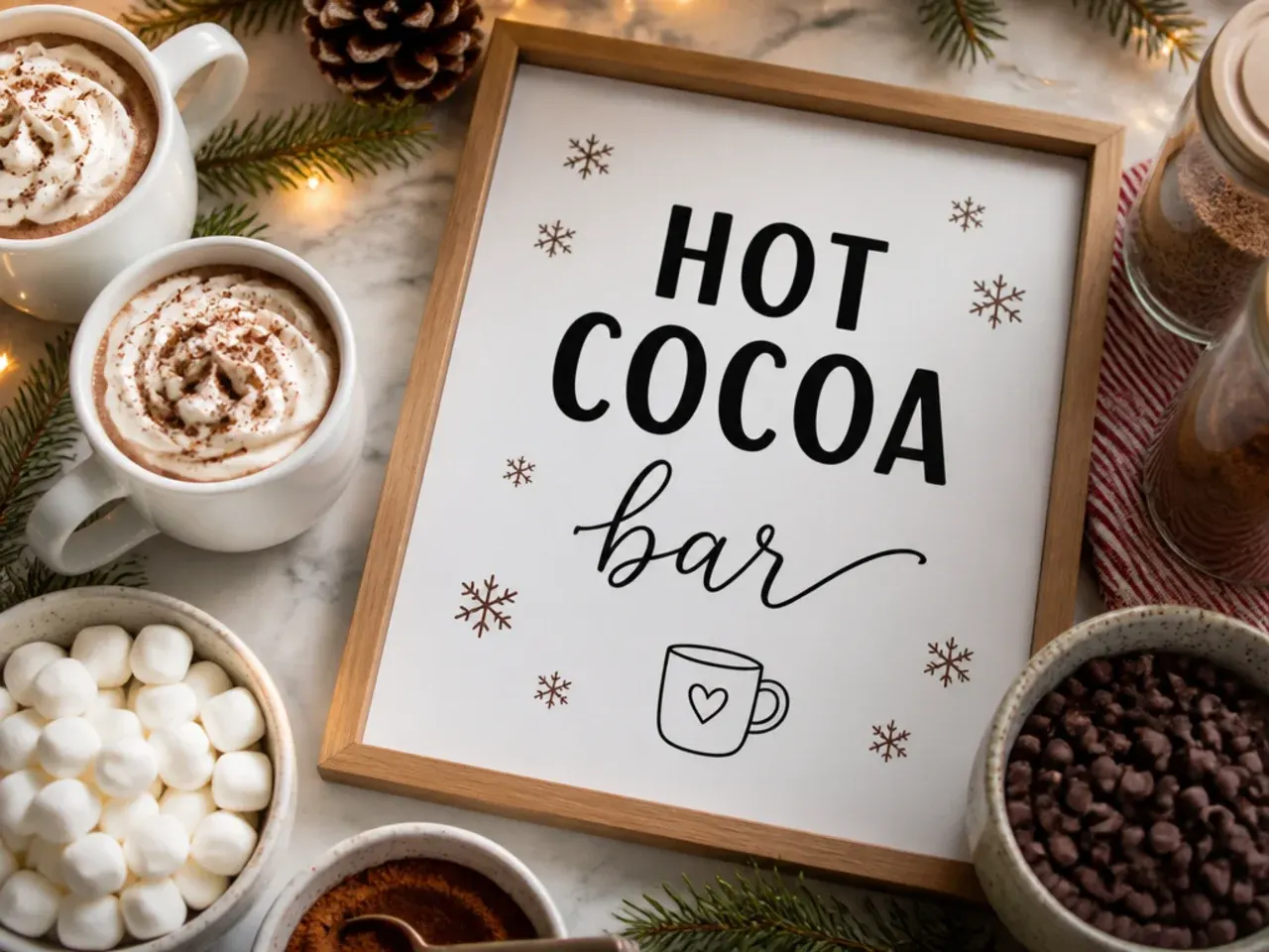 Vinyl sticker lettering on a jar for a quick hot cocoa bar sign