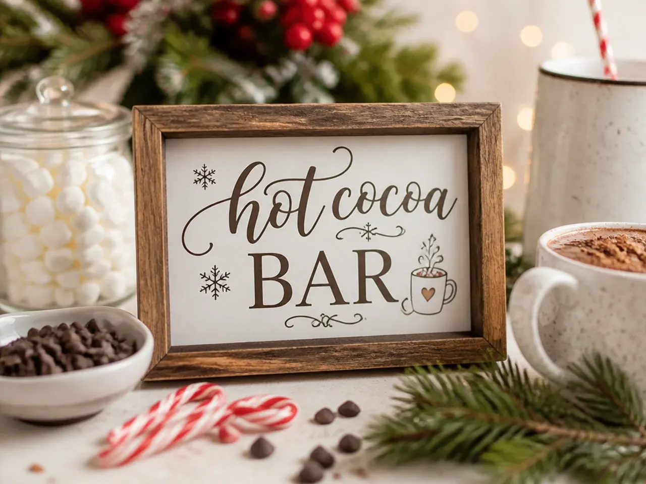 Toppings including marshmallows, cinnamon and chocolate shavings for a hot cocoa bar