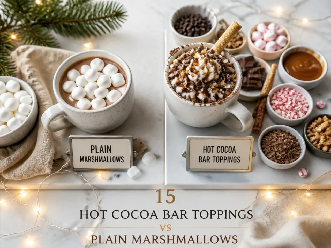 UK supermarket toppings for a hot cocoa bar laid out next to a receipt showing itemised prices
