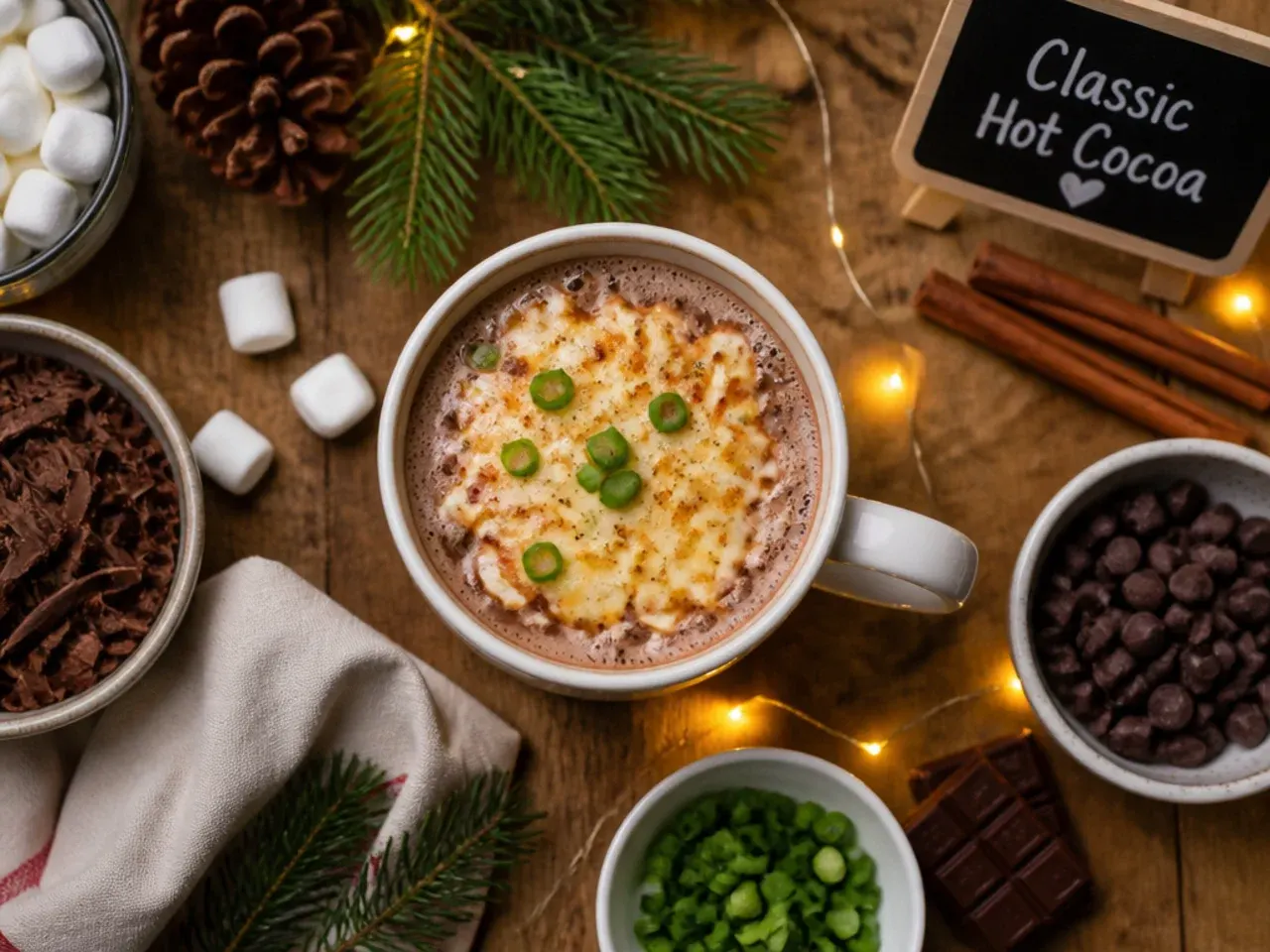 Classic wedding hot cocoa in a clear glass mug topped with whipped cream and mini marshmallows