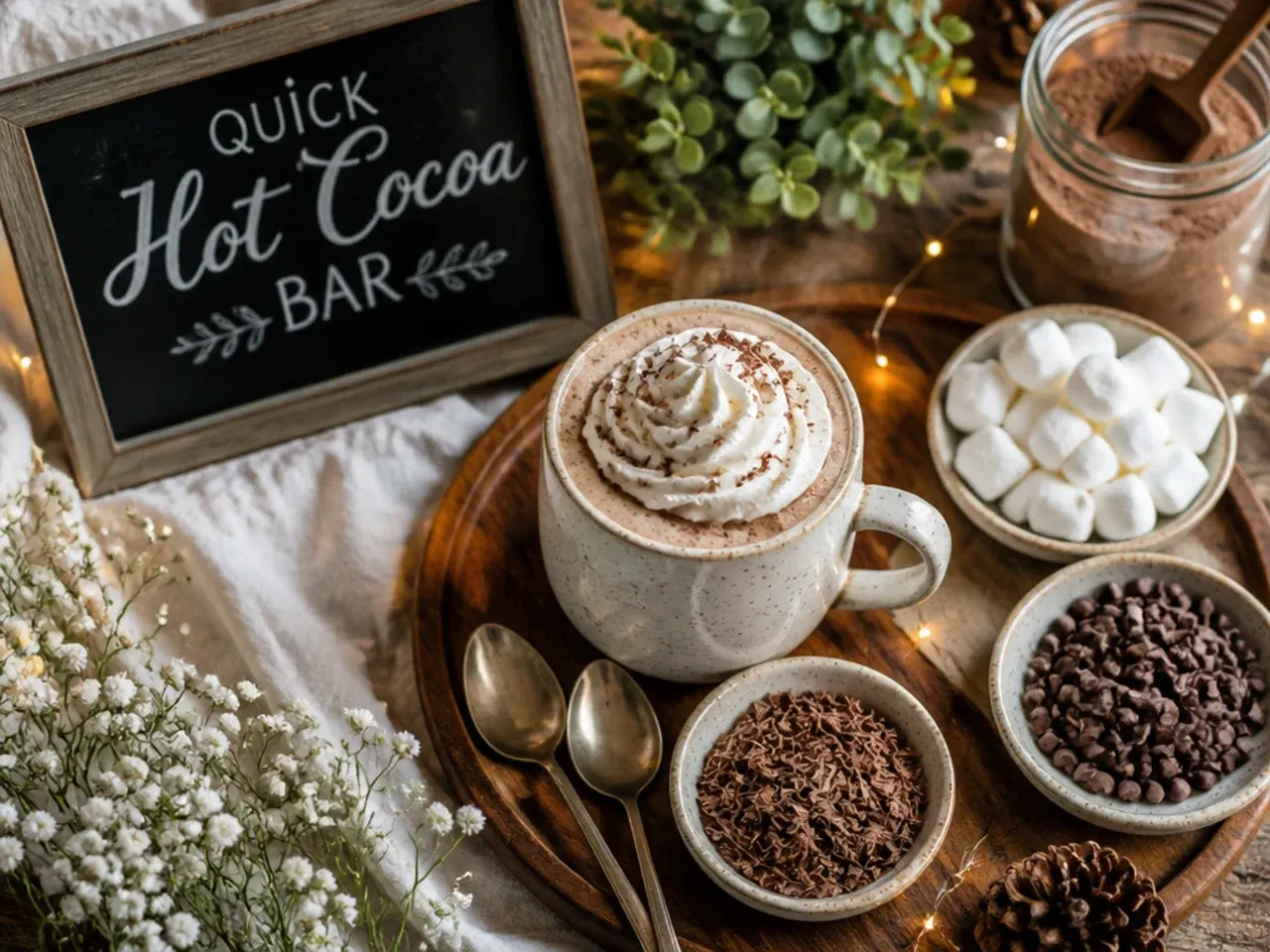 Staff member squeezing cocoa paste into a mug of hot milk for a quick wedding-day pour