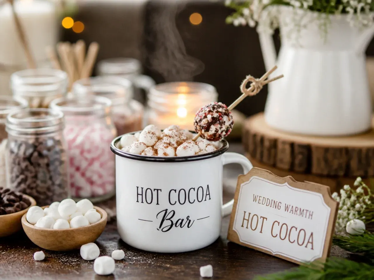 Thick glossy homemade hot chocolate being poured into a small glass at an elegant wedding reception