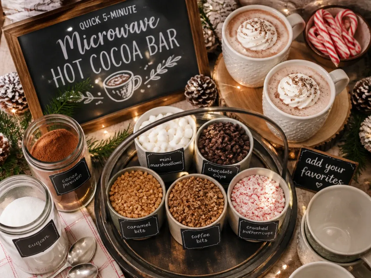 Mug of hot cocoa being stirred fresh out of the microwave
