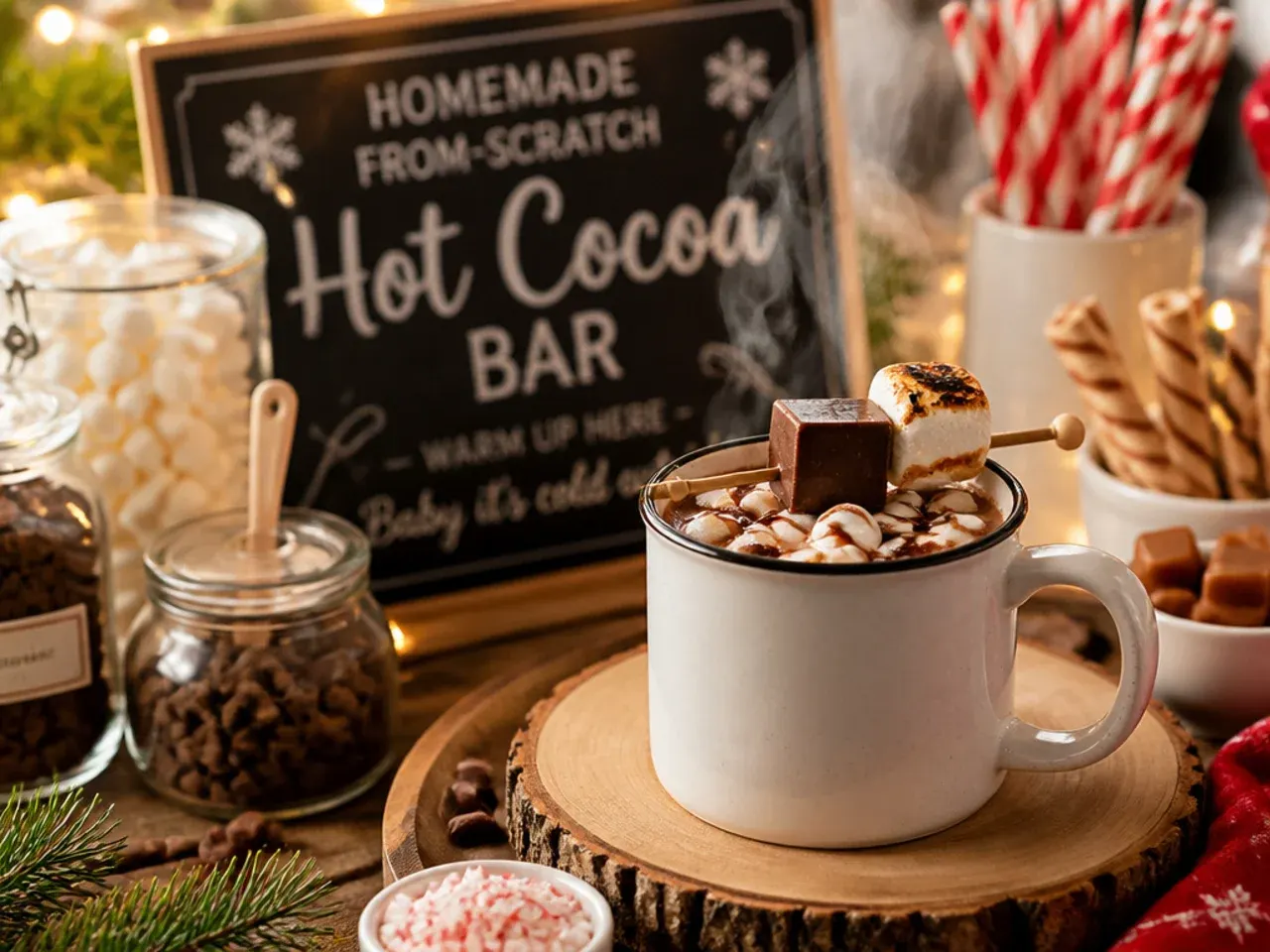 Thick glossy homemade hot chocolate being poured from a small pan into a mug