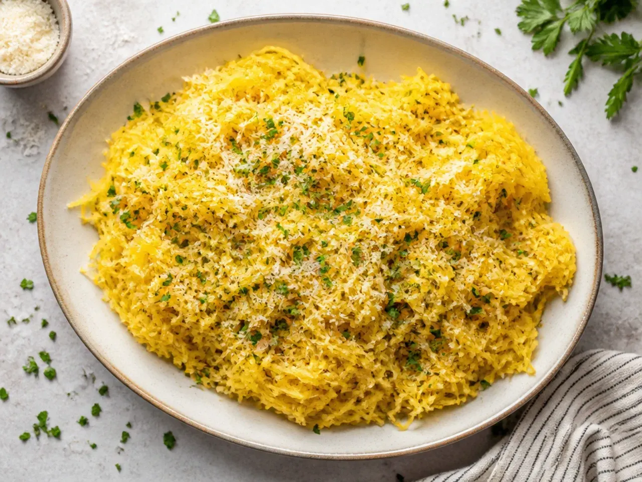 Whole spaghetti squash pierced with a knife on a microwave-safe plate, ready to steam-cook as a quick shortcut