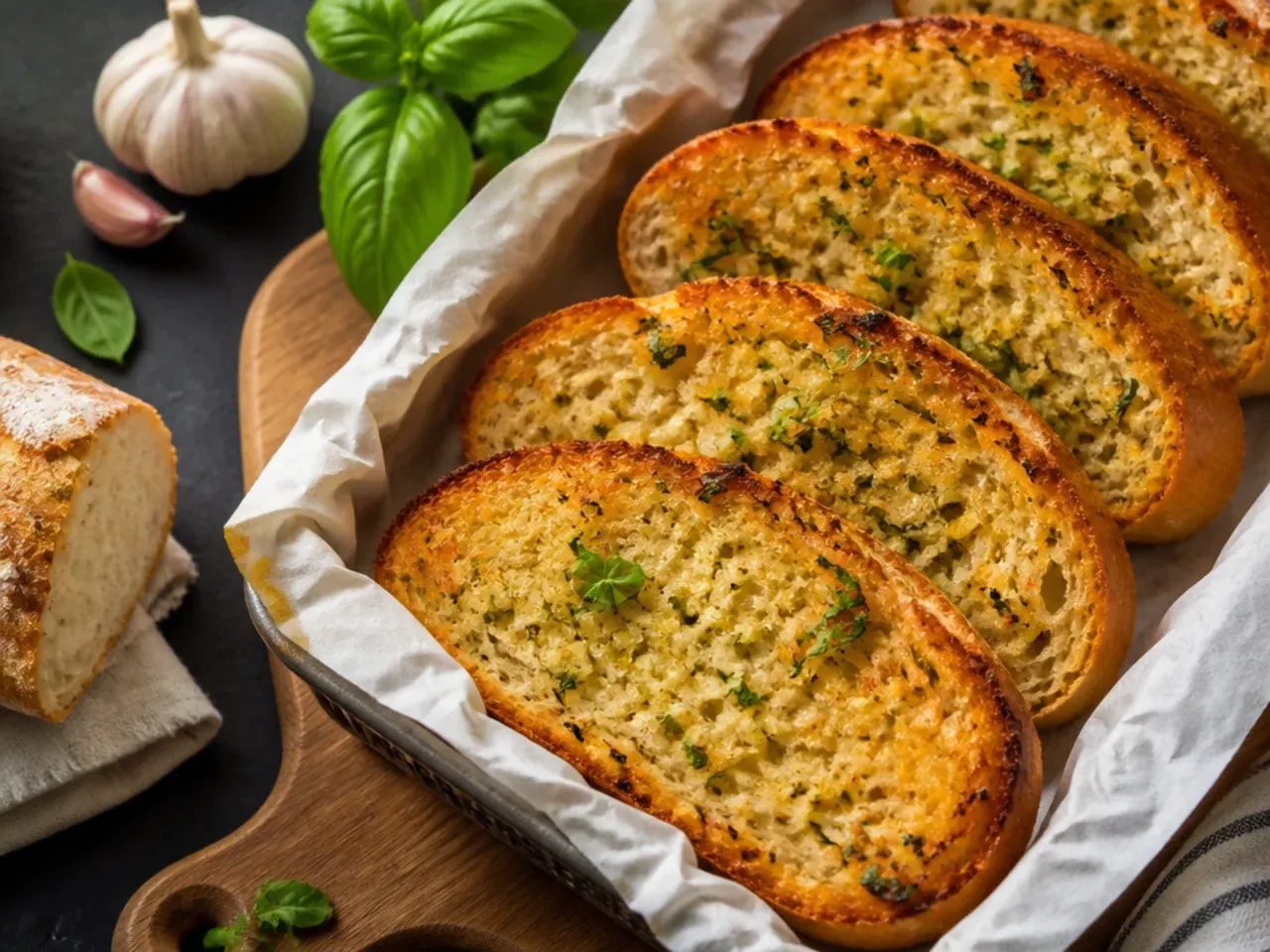 Three-ingredient garlic bread with a simple golden butter coating