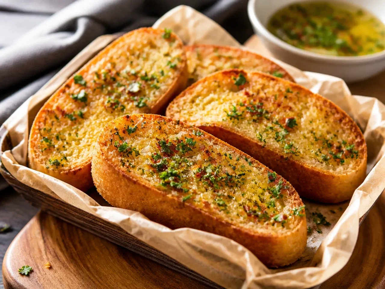 Quick grilled garlic bread slices browning under a broiler