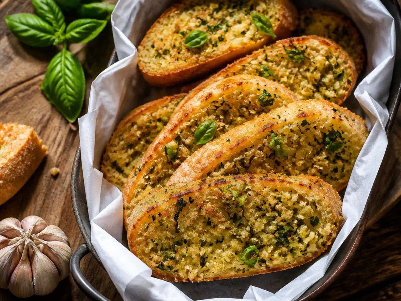 Best-ever roasted garlic bread with a head of roasted garlic on the side