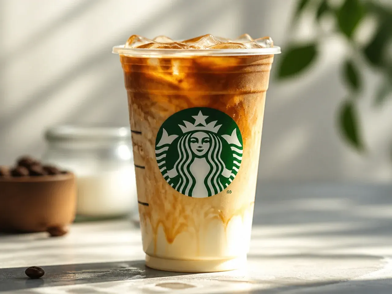Row of iced Starbucks copycat drinks in glasses with straws on a kitchen counter