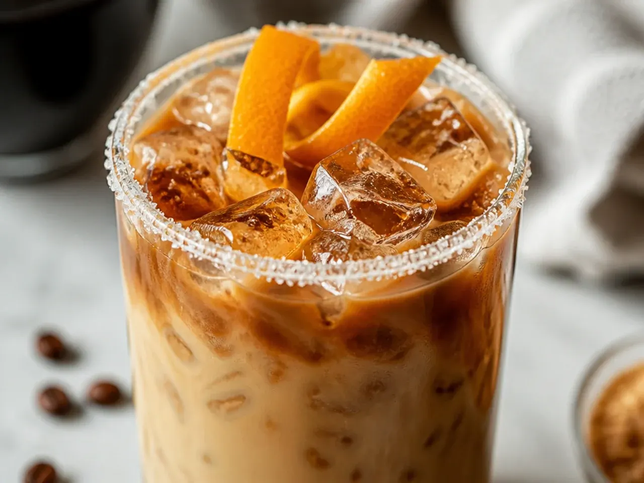Iced brown sugar oatmilk shaken espresso being poured over ice