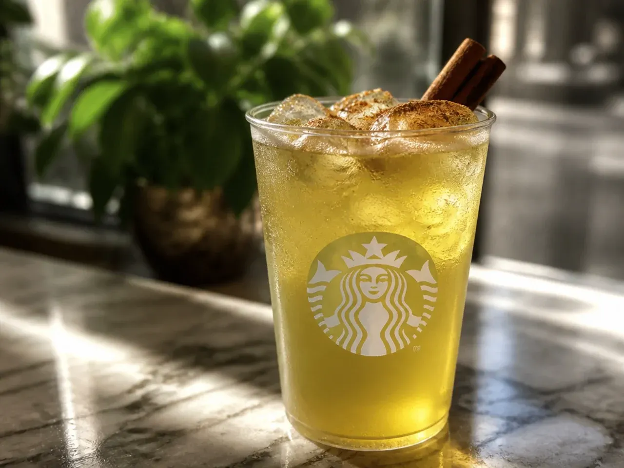 Iced green tea lemonade garnished with lemon wheel and mint