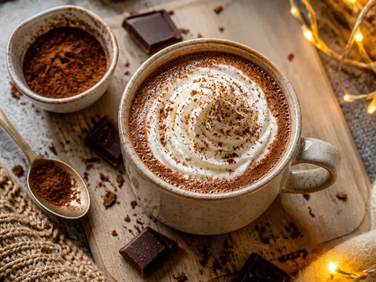 Mug of hot chocolate being heated in a microwave with steam visible