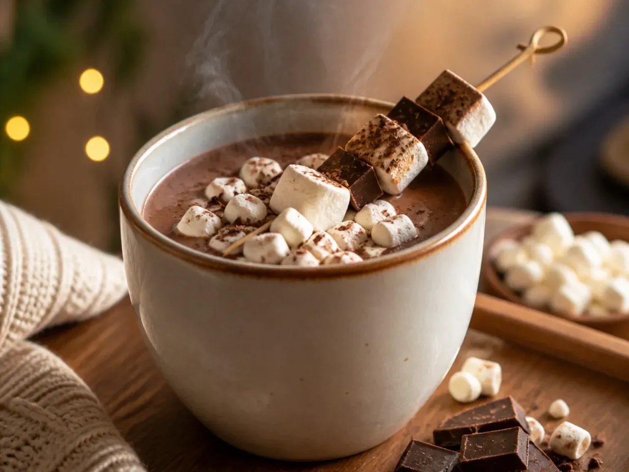 Cocoa nibs and sugar being blended in a food processor for homemade hot chocolate mix