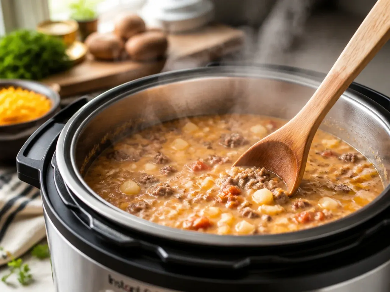 instant pot cheeseburger soup recipe step 4