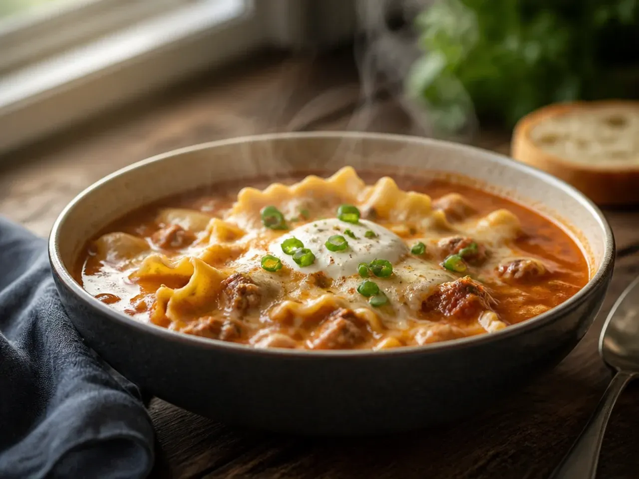 Creamy mascarpone instant pot lasagna soup with a silky, thick texture