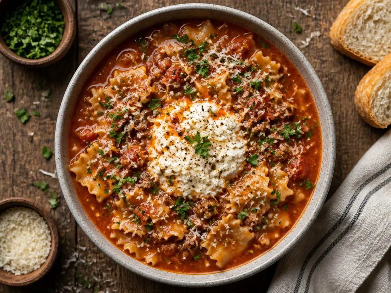 Budget-friendly instant pot lasagna soup made with pantry staple ingredients