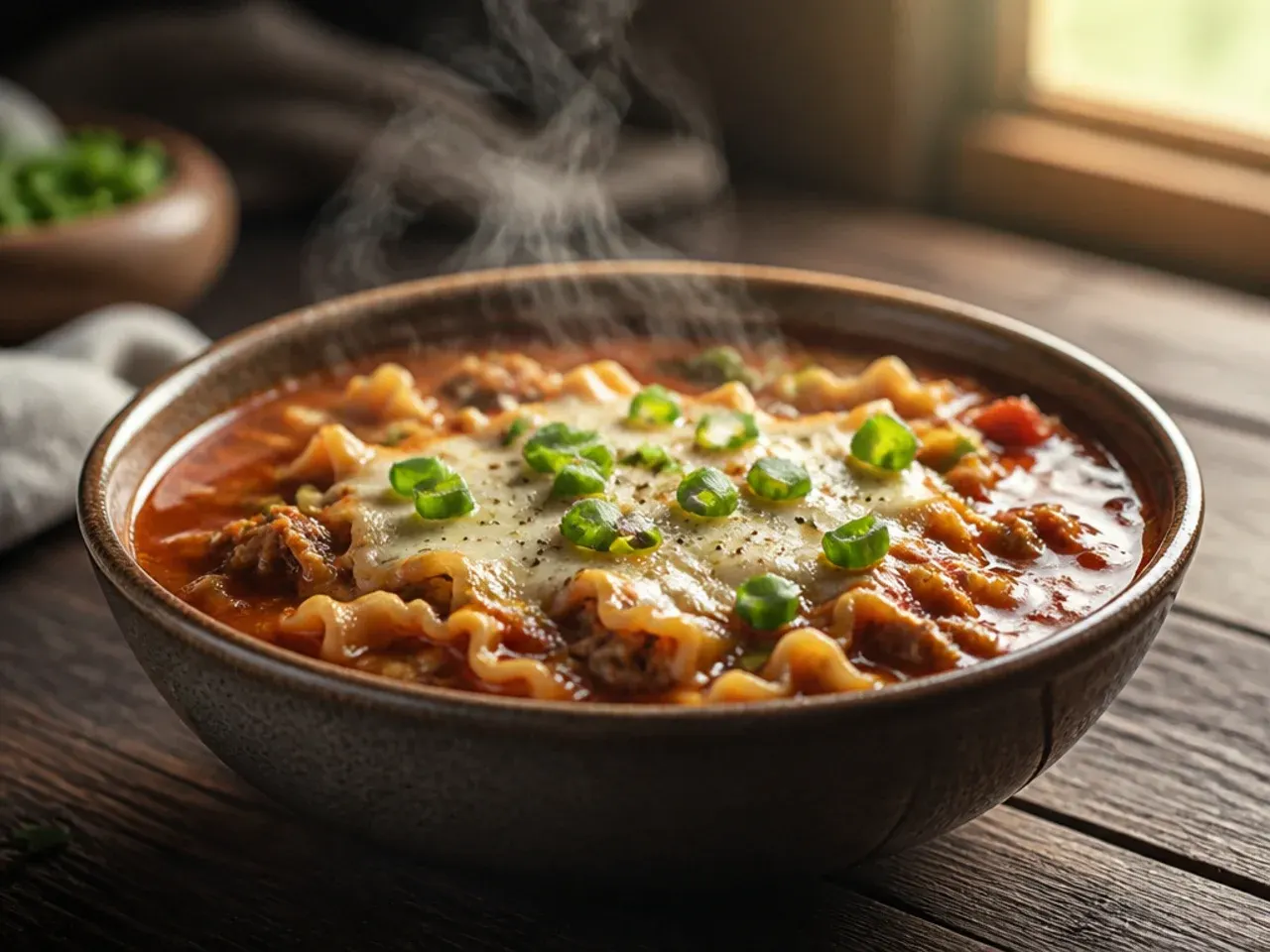 Slow cooker version of lasagna soup with noodles stirred in near the end of cooking