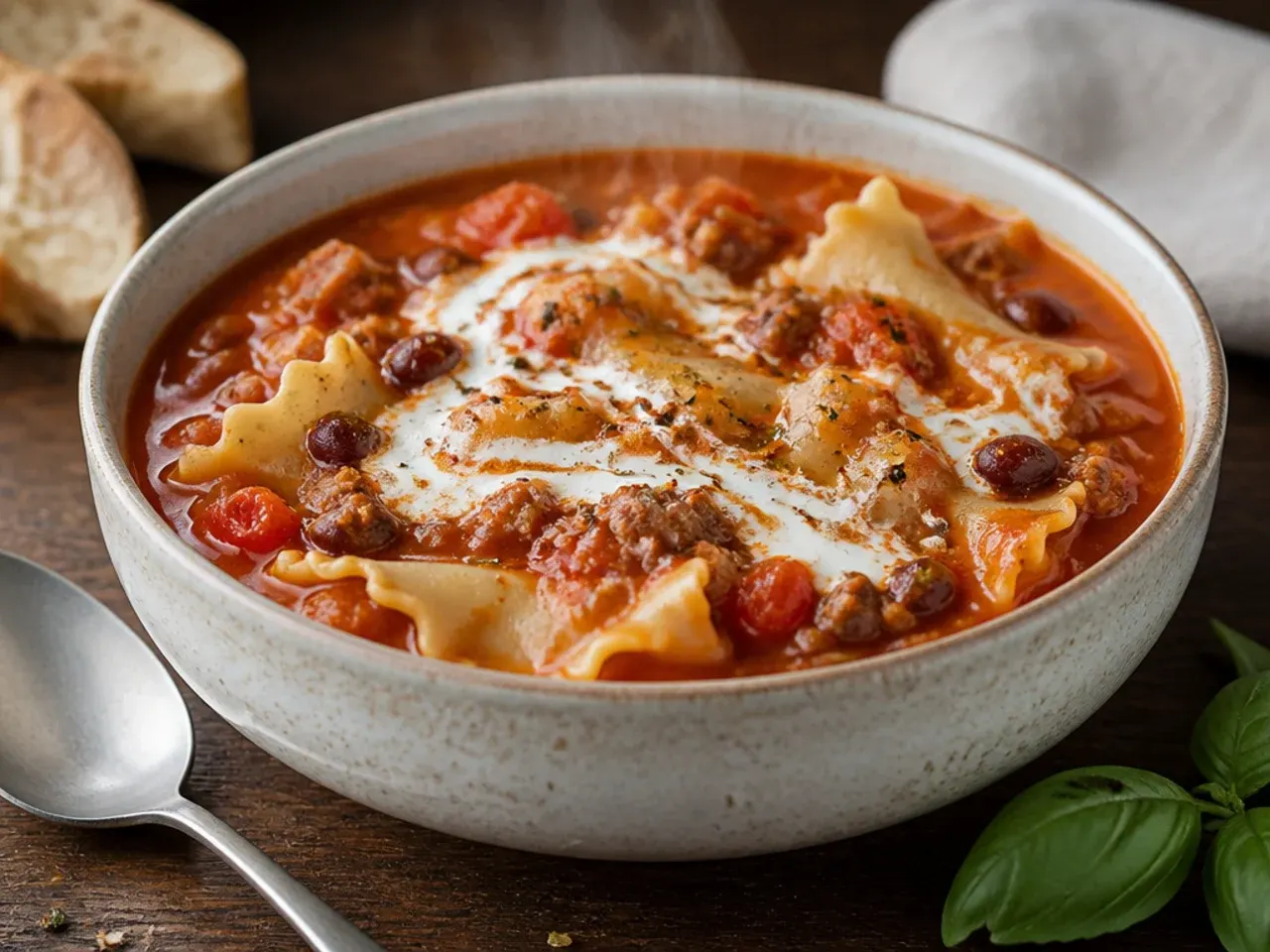 Budget instant pot lasagna soup stretched with beans and a smaller amount of beef