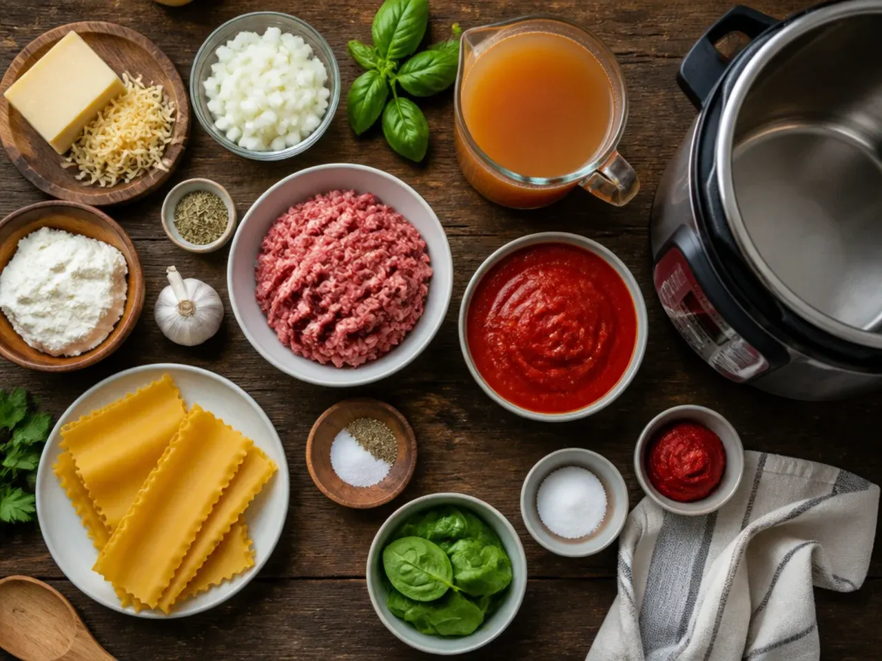 Close-up of broken lasagna noodle pieces and a quick-release Instant Pot valve