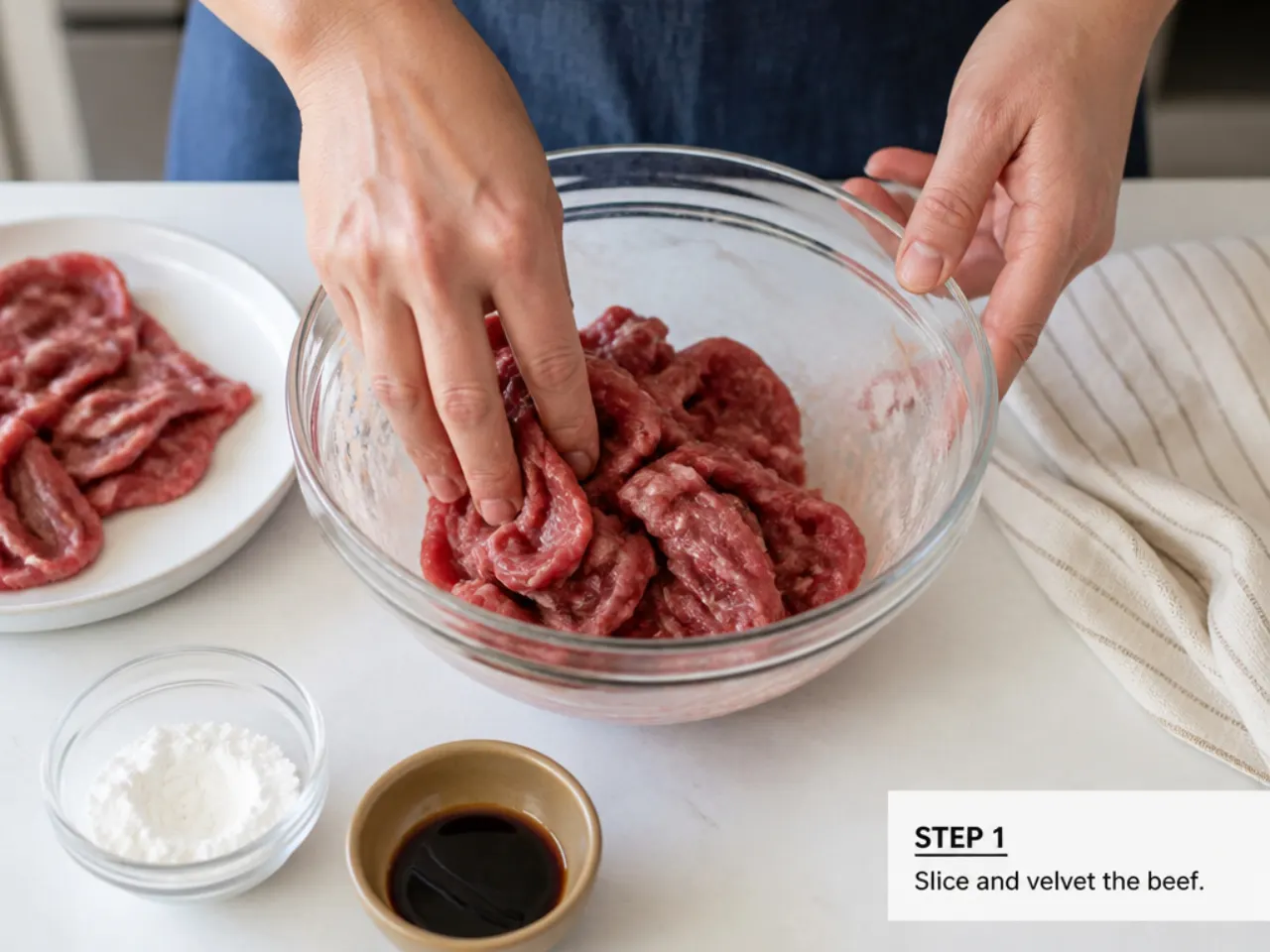 instant pot mongolian beef — step 1: slice and velvet the beef