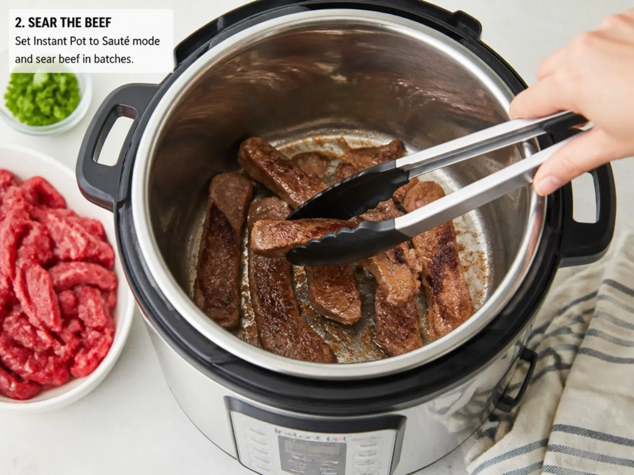 instant pot mongolian beef — step 2: sear the beef in batches