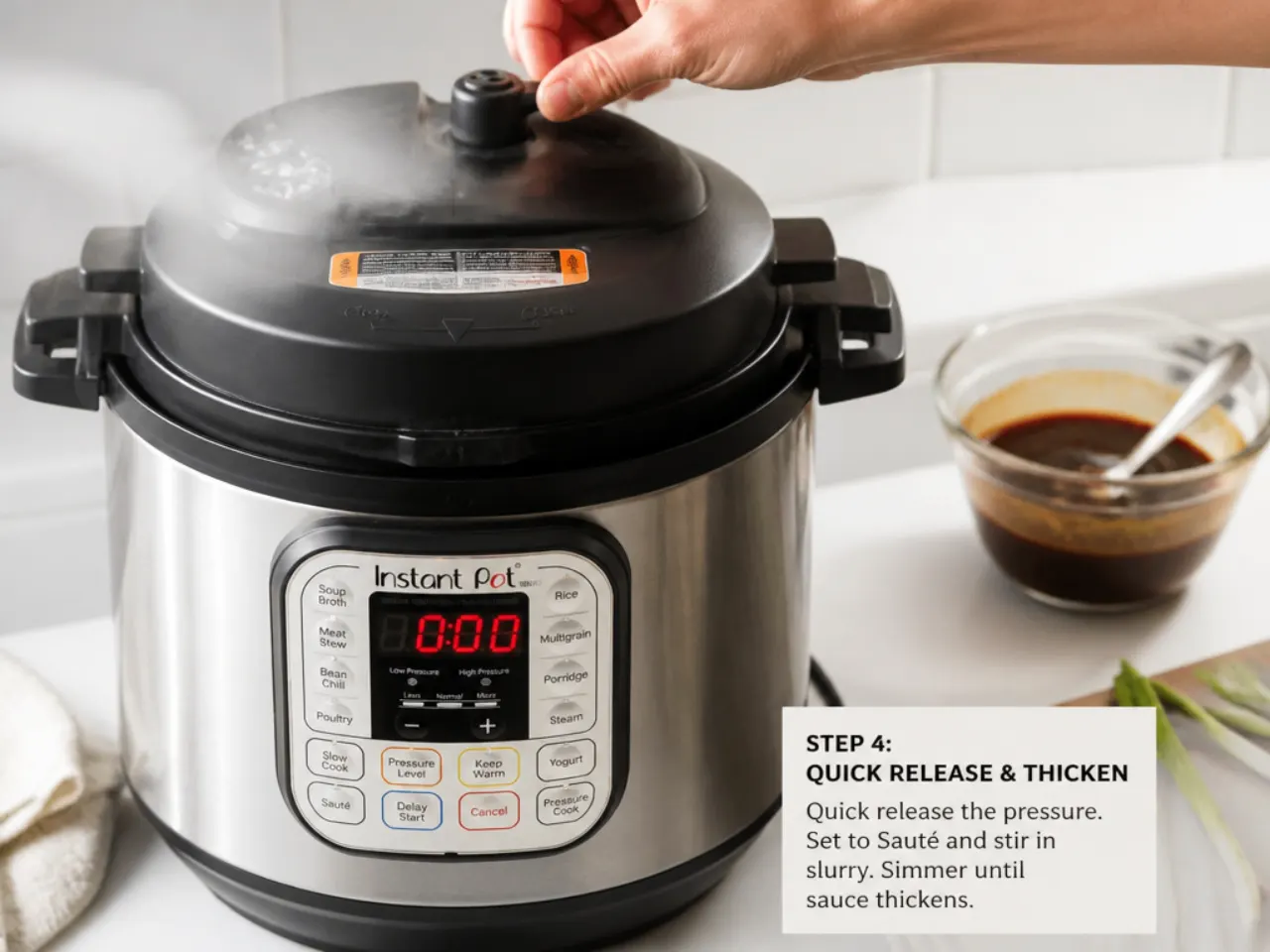 instant pot mongolian beef — step 4: quick release and thicken