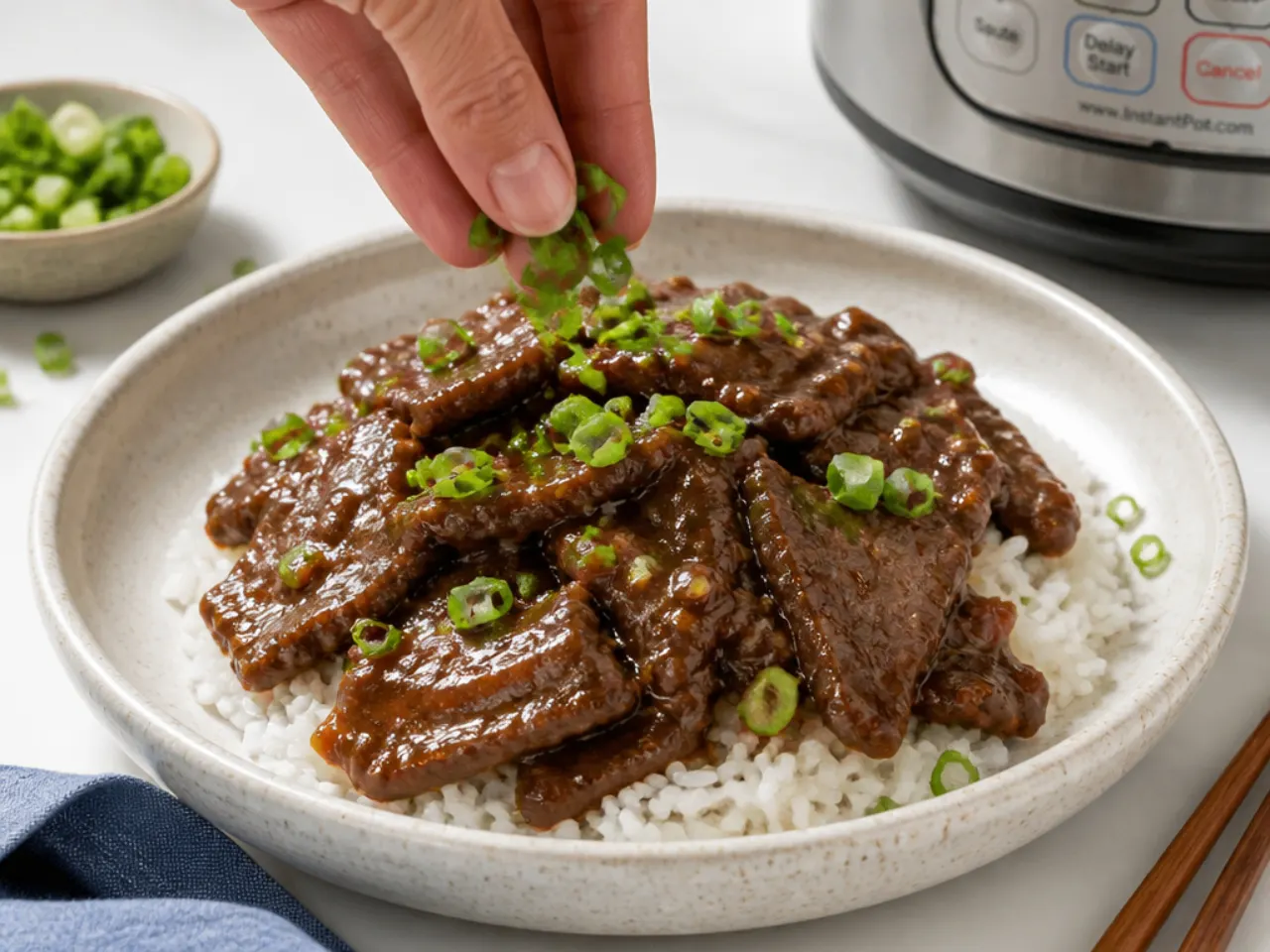 instant pot mongolian beef — step 5: garnish and serve