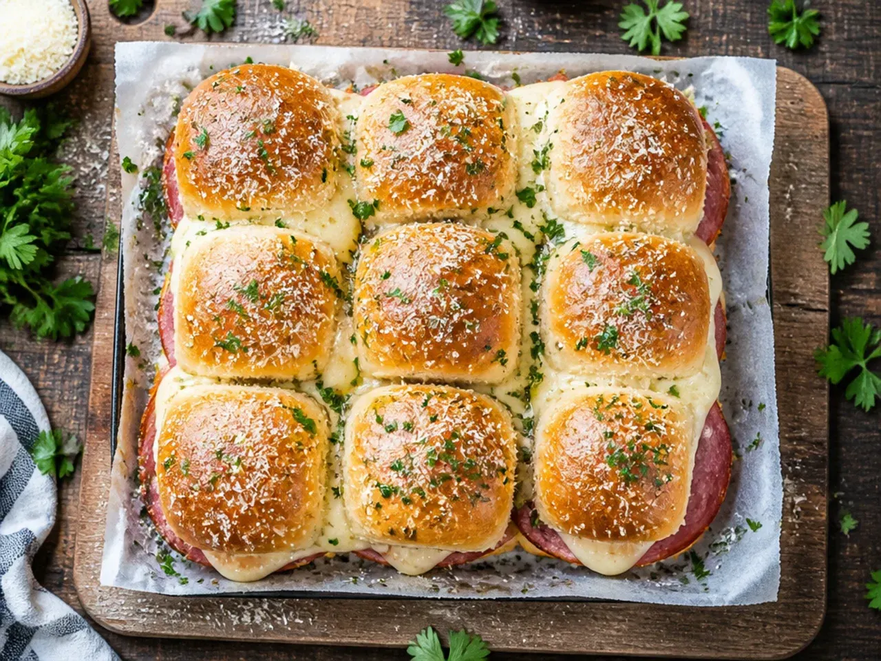 Budget-friendly bologna and cheese sliders on Hawaiian rolls fresh from the oven