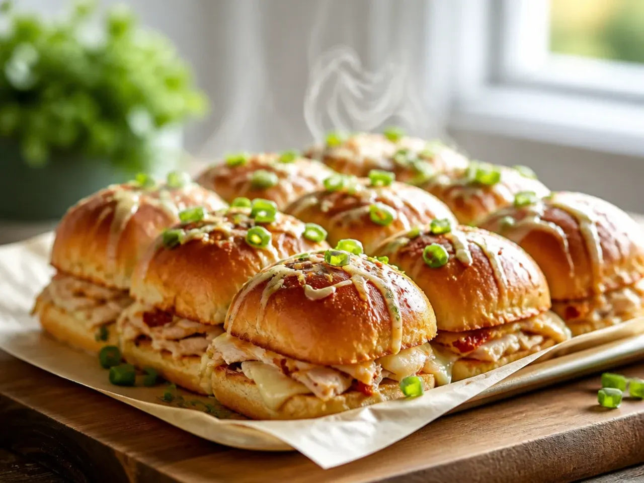 Simple turkey and Swiss Italian sliders with melted cheese on golden Hawaiian rolls