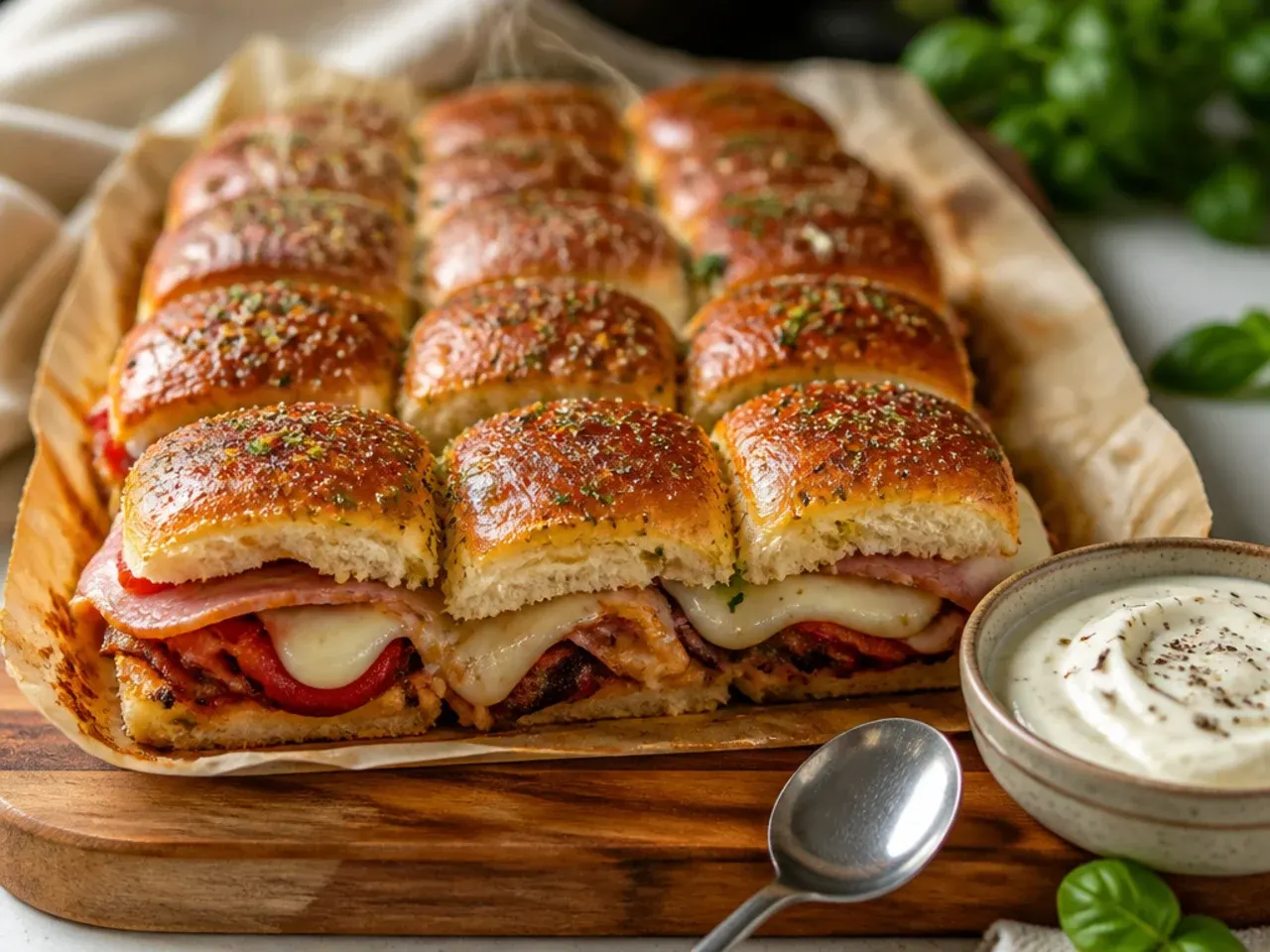 Multiple trays of budget bulk-batch Italian sliders ready for a large party