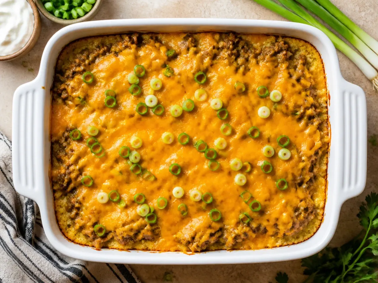 A simple budget-friendly jiffy cornbread casserole in a basic metal baking tin