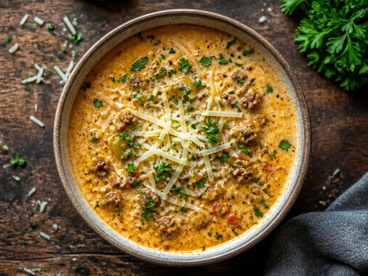 Budget-friendly keto cheeseburger soup made with pantry staples