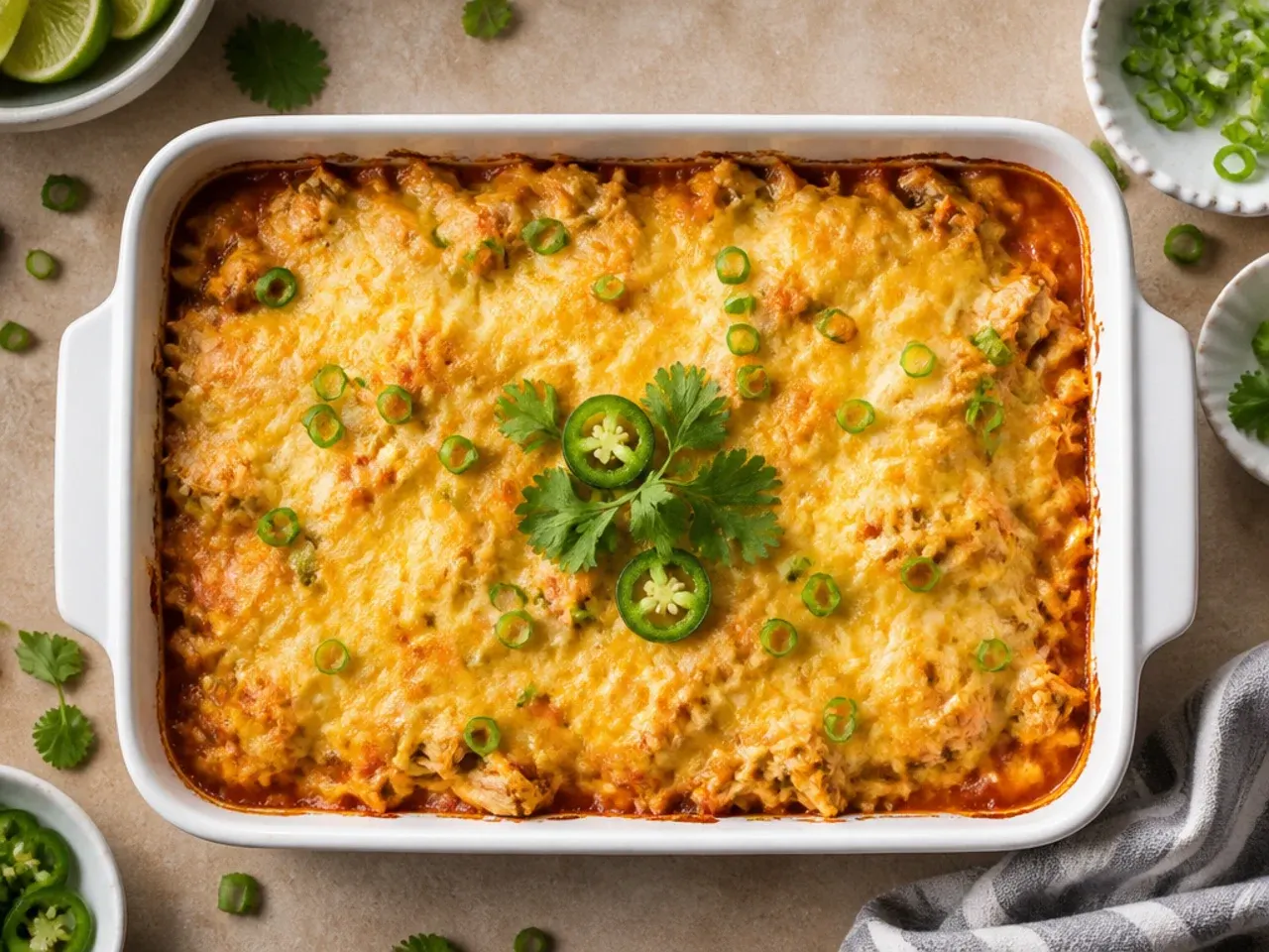 Budget-friendly keto chicken enchilada casserole made with rotisserie chicken