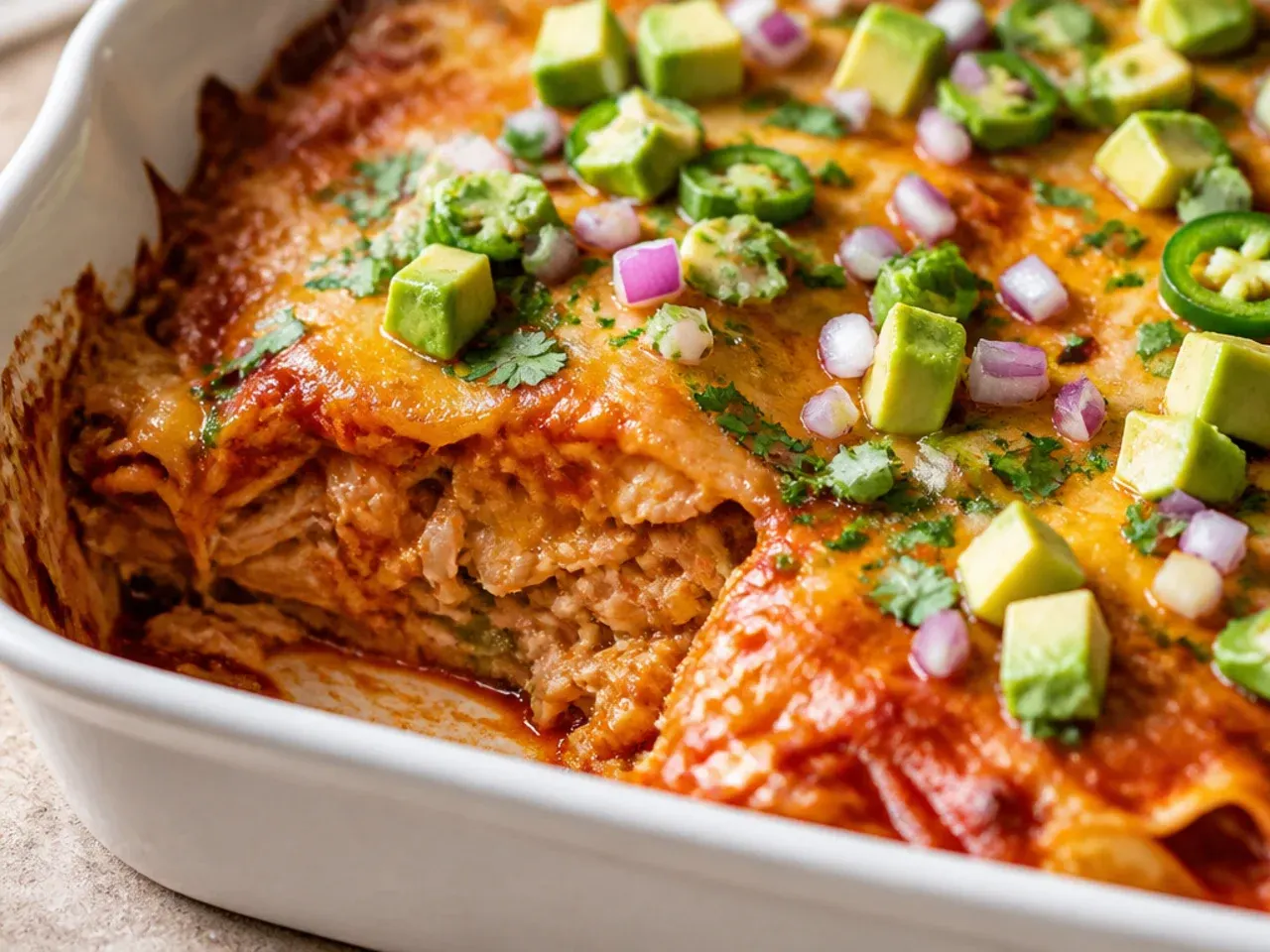 Make-ahead keto chicken enchilada casserole covered in foil ready for the freezer