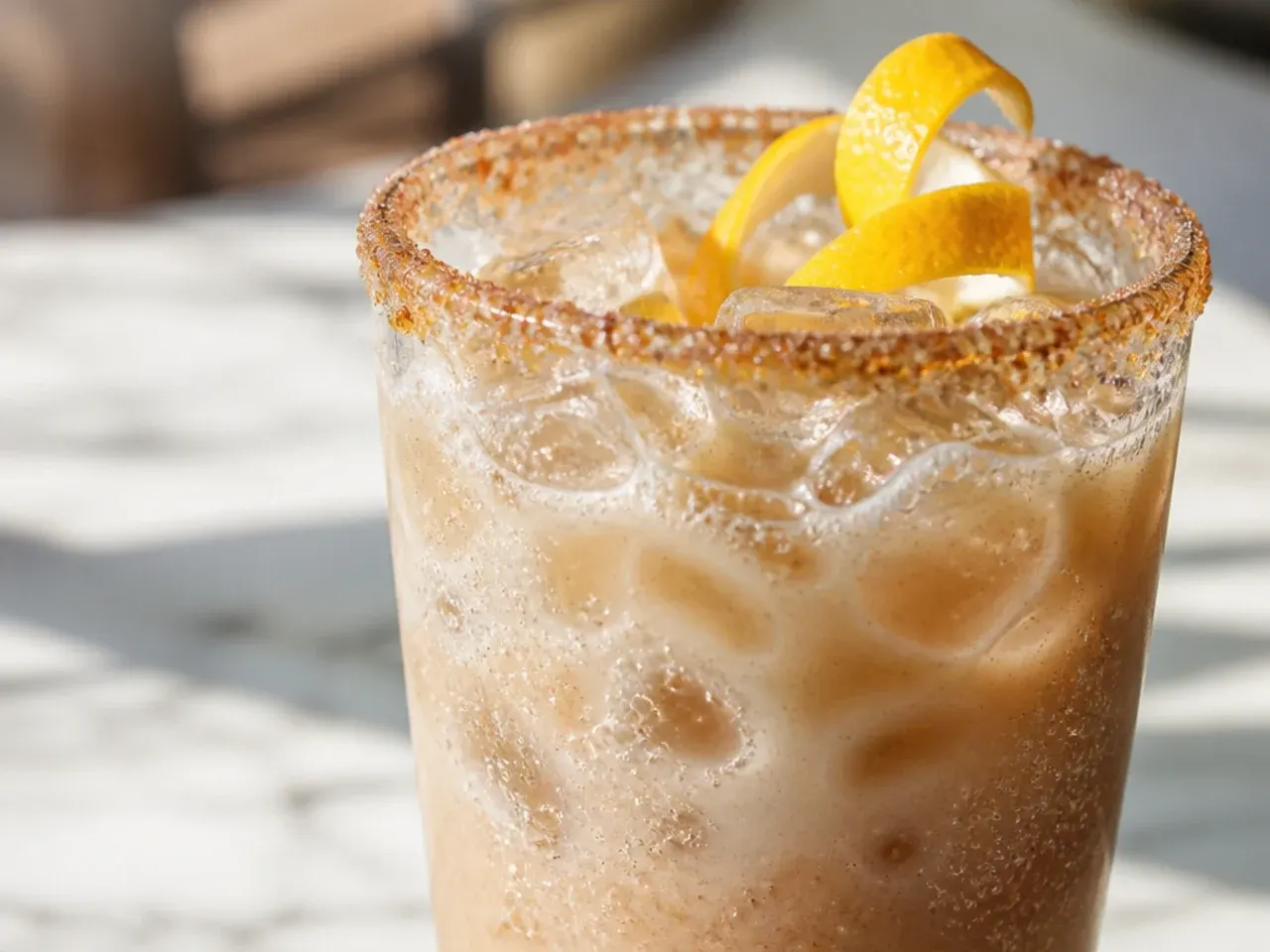 Spiced keto chai cream soda in a glass with visible cream layer and a cinnamon stick