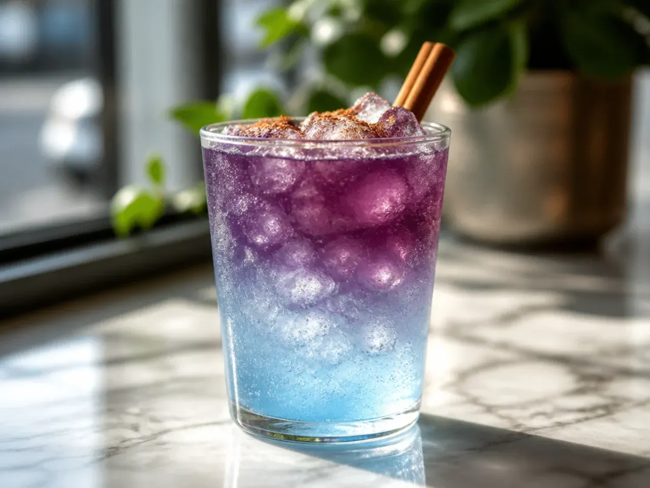 Layered keto grape ocean water showing distinct purple and cloudy coconut layers