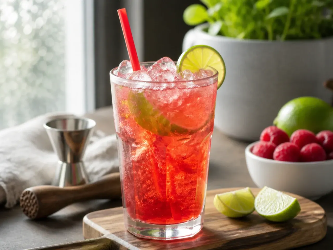Row of garnished keto Sonic drinks with fruit, whipped cream, and colourful straws